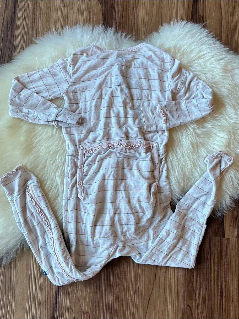 Kickee Pants Pink White Striped Ruffle Long Sleeve Pajama Jumper • Size 4T